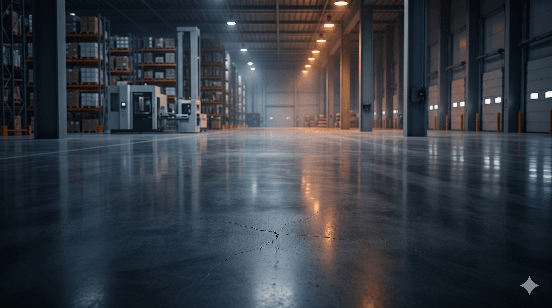 Commercial flooring — interior poured concrete surface in an industrial warehouse setting