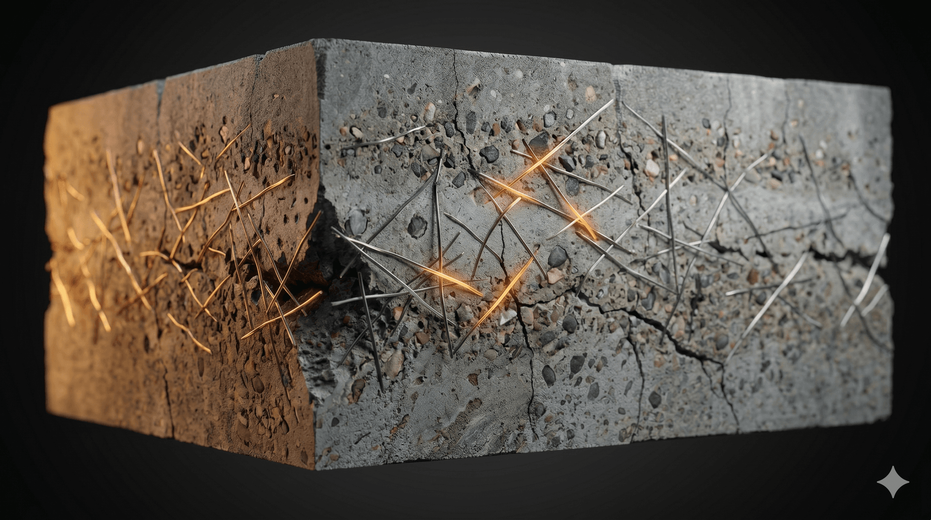 Boltron polyester fibres uniformly dispersed through a concrete cross-section