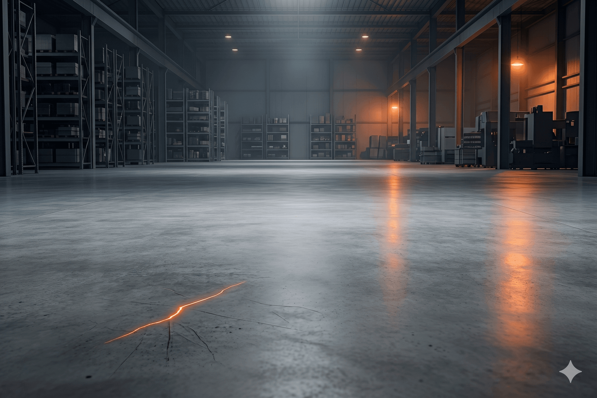 Reinforced concrete warehouse floor demonstrating crack-controlled slab performance